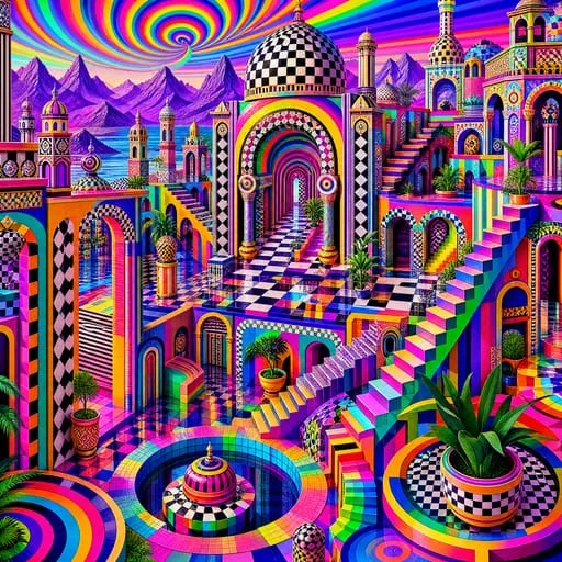 A psychedelic geometric palace by GPT 4K
