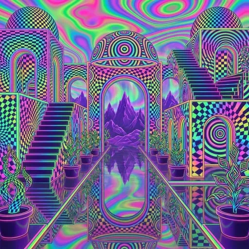 A psychedelic geometric palace by Nano Banana Pro