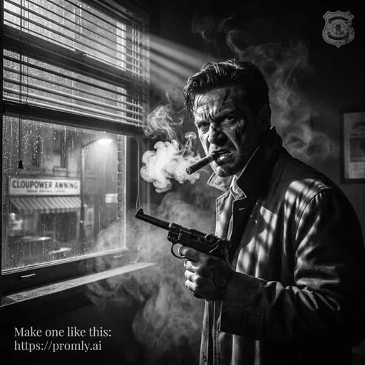 Black-and-white film-noir detective scene generated by Nano Banana Pro