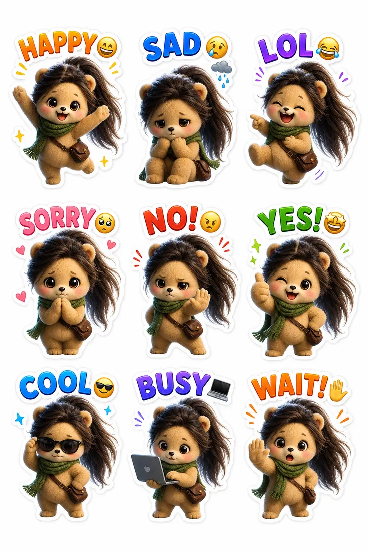 AI sticker pack of a cartoon lion with bold expressions for WhatsApp