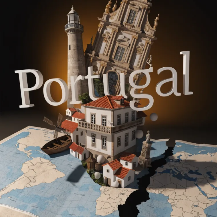 AI-generated 3D dimensional lettering spelling Portugal above a miniature scene